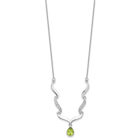 Sterling Silver RH Plated Peridot August Birthstone & White Topaz Necklace - Picture 3 of 5